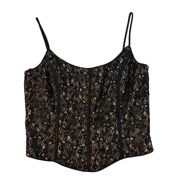 Gunne Sax Tops - Vtg Jessica McClintock Gunne Sax Women Black Corset Bustier Spaghetti Strap 9/10